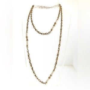 Direction One Vintage Gold Tone Signed White Lucite Link Chain Necklace